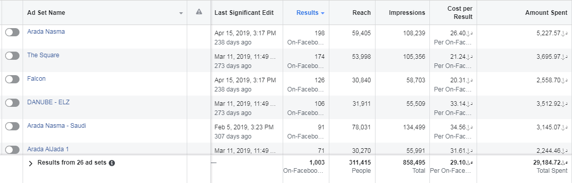 Premium real estate listing campaign showing strong lead volume from targeted audience segments